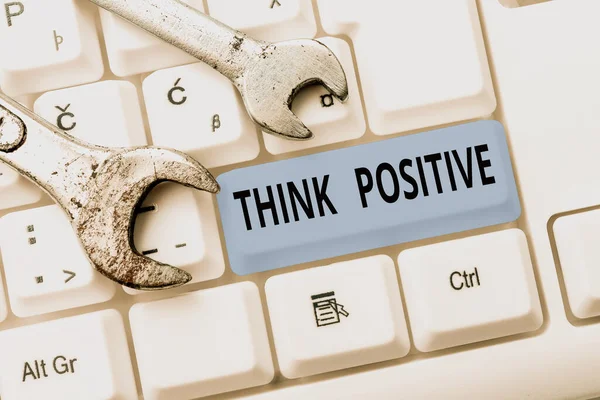 Λεζάντα κειμένου που παρουσιάζει Σκέψου Θετικά. Λέξη για την τάση να είναι θετική ή αισιόδοξη στη στάση Internet Browsing και Online Έρευνα Μελέτη κάνει συντήρηση και επισκευές — Φωτογραφία Αρχείου
