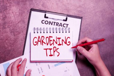 Bahçe Bahçe Bahçıvanlığı İpuçlarını gösteren bir ilham. Büyüyen mahsullerde, Botanik Yaklaşım Yazı Notları ve Önemli Fikir Fırtınası Yeni Tasarımları Konsepti