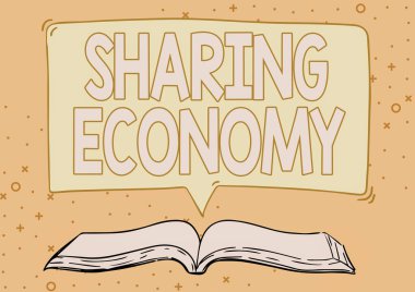 Paylaşımcı Ekonomi işaretini gösteren bir ilham. İş konsepti işbirlikçi tüketim ya da paylaşımcı tabanlı Açık Kitap resimlerini Konuşma Baloncuğu Sunar Bir Alıntı Mesajı Haberleri.