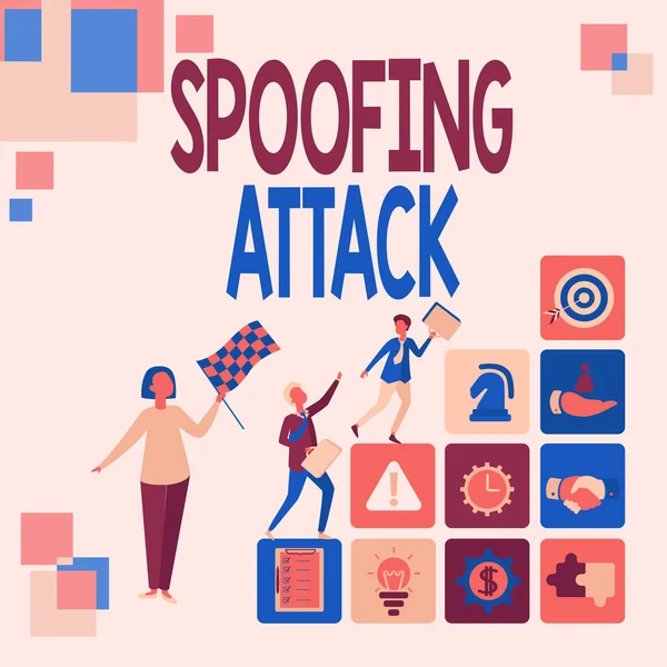 Sign displaying Spoofing Attack. Business overview impersonation of a user, device or client on the Internet Converting Imaginations Into Typewritten Stories, Registering New Account — Stock Photo, Image
