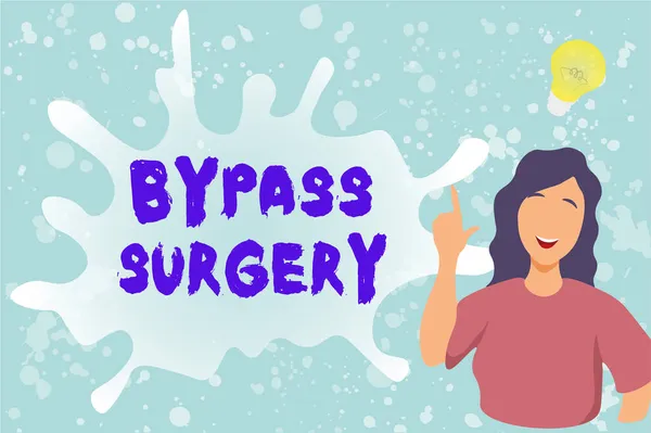 Натхнення з використанням знаку Bypass Surgery. Концепт означає операцію, яка покращує потік крові до серця Lady Illustration Discovery New Idea Lamp With Speech Bubble. — стокове фото