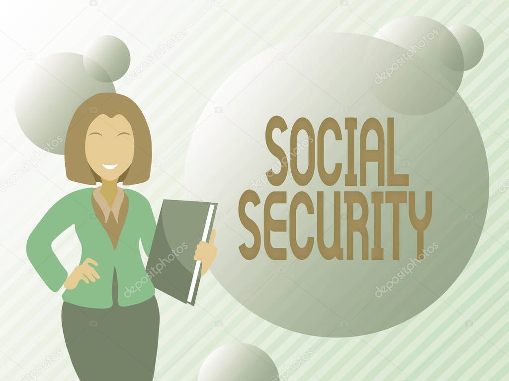 Writing displaying text Social Security. Business concept government system that provide monetary assistance to showing Abstract Discussing Important News, Explaining And Reporting Concept