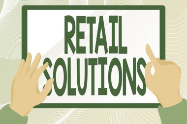 Perakende Çözümleri sunan metin başlığı. Daha fazla satış ve müşteri memnuniyetini teşvik eden ticari gösteri süreci Tablet Çizim Çizim Çizimi Bilgiyi Gösteriyor.