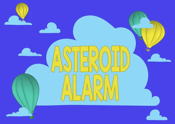 Konceptuell bildtext Asteroidlarm. Internet Konceptvarning för att förbereda städerna i en rymdsten är flygbanan Hotair Balloon Illustration Flying Moln Nå nya destinationer — Stockfoto