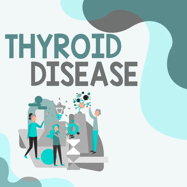 Inspiration showing sign Thyroid Disease. Business idea the thyroid gland fails to produce enough hormones Three Collagues Illustration Practicing Hand Crafts Together.