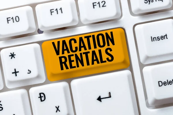 Conceptual caption Vacation Rentals. Concept meaning Renting out of apartment house condominium for a short stay Typing Cooking Instructions And Ingredient Lists, Making Online Food Blog