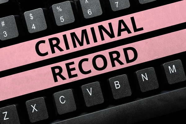 Writing displaying text Criminal Record. Word for profile of a person criminal history with details Editing And Retyping Report Spelling Errors, Typing Online Shop Inventory