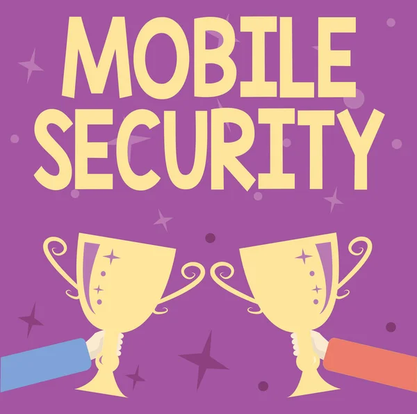 Håndskrift tekst Mobile Security. Forretning ide Beskyttelse af mobiltelefon mod trusler og sårbarheder Abstrakt Victory belønning Ceremony, Fejring af ny vinder koncept - Stock-foto