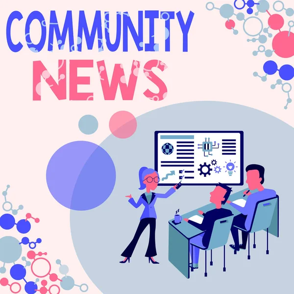Writing displaying text Community News. Concept meaning news coverage that typically focuses on city neighborhoods Presenting Project Report Concept, Reporting Business Status — Stock Photo, Image