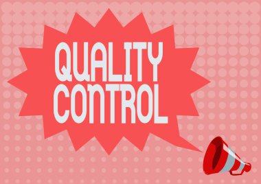 Metin Kalite Kontrolü gösteriliyor. İş yaklaşımı, bir megafon tarafından duyurulan Dikenli Sohbet Bulutunun Standartları İllüstrasyonuna göre satılan ürün veya servisin sigortalanmasını sağlar.