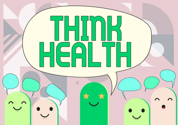 Text caption presenting Think Health. Word Written on state of complete physical mental and social well being Cartoon Heads Drawing Drawing With Speech Bubble Showing Conversation.