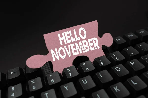 Schrijven met tekst Hallo November. Concept betekent Welkom in de elfde maand van het jaar Maand voor december Abstract Typing Lesson And Lecture Plans, Retyping Song Lyrics — Stockfoto