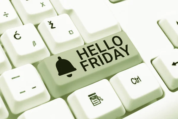 Sign displaying Hello Friday. Conceptual photo used to express happiness from beginning of fresh week Abstract Typist Practicing Speed Typing, Programmer Debugging Codes — Stock Photo, Image