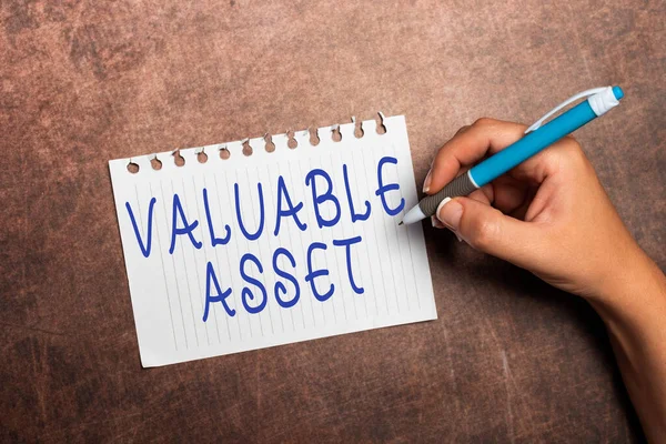 Text sign showing Valuable Asset. Concept meaning Your most valuable asset is your ability or capacity Writing Notes And Important Ideas Brainstorming New Designs — Stock Photo, Image