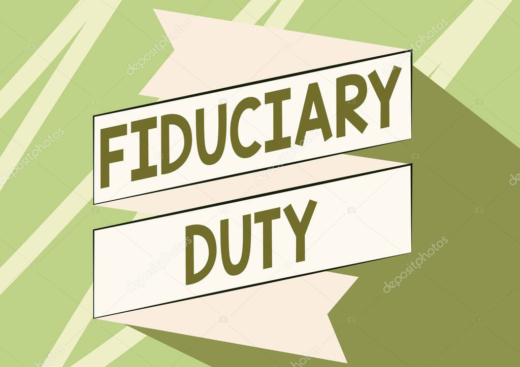 Text caption presenting Fiduciary Duty. Business overview A legal obligation to act in the best interest of other Folded Paper Sash Drawing In Zigzag Pattern.