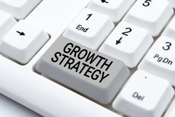 Text caption presenting Growth Strategy. Concept meaning The method a company uses to expand its business or market Abstract Typist Practicing Speed Typing, Programmer Debugging Codes — Stock Photo, Image
