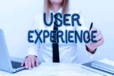 El yazısı İşareti Kullanıcı Deneyimi. Yeni Fikirler ve Tasarımlar Öğreten, Soyut Profesörlük Dersleri veren bir ürünü kullanan bir kişinin genel deneyimi