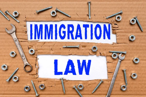 Υπογραφή: Νόμος Μετανάστευσης. Επιχειρηματική έννοια εθνικά καταστατικά και νομικά προηγούμενα που διέπουν τη μετανάστευση που αποτελούν νέες σκέψεις αποκαλύπτουν νέες ιδέες Αποδεχόμενες αλλαγές — Φωτογραφία Αρχείου