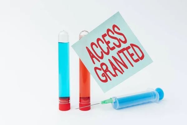 Writing displaying text Access Granted. Concept meaning admittance of users to system and network resources Writing Important Medical Notes Laboratory Testing Of New Infections — Stock Photo, Image