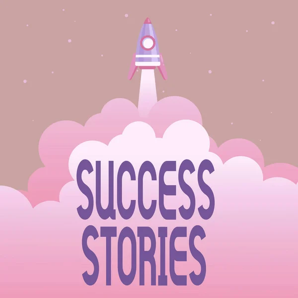 Text sign showing Success Stories. Business approach story of something or someone that achieves great success Abstract Reaching Top Level, Rocket Science Presentation Designs — Stock Photo, Image