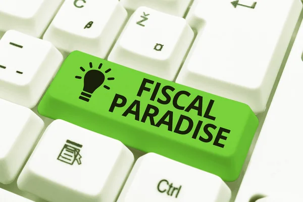 Conceptual display Fiscal Paradise. Concept meaning Tax on development Rates of taxation for foreign investors Creating New Word Processing Program, Fixing Complicated Programming Codes — Stock Photo, Image