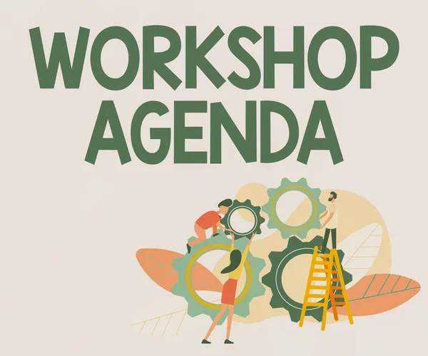 Handskriftsskylt Workshop Agenda. Business overview helps you to ensure that your workshop stays on schedule Abstract Helping Build Community, Society Working Together Concept — Stockfoto