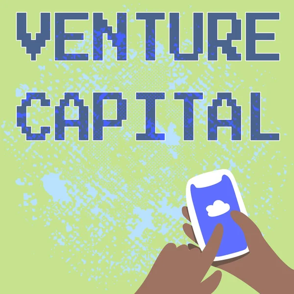 Χέρι εγγράφως σημάδι Venture Capital. Επιχειρηματικό κεφάλαιο έννοια επενδύσει σε ένα έργο στο οποίο υπάρχει κίνδυνος Αφηρημένη Διάδοση Μήνυμα σε απευθείας σύνδεση, Παγκόσμια Συνδεσιμότητα Έννοιες — Φωτογραφία Αρχείου
