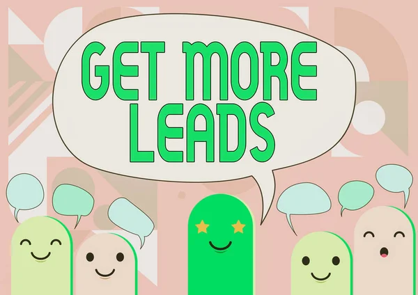 Titulek textu prezentující Get More Leads. Slovo napsané na začátku zájmu spotřebitele nebo poptávkové produkty nebo služby Cartoon Heads Drawing Drawing With Speech Bubble Show Conversation. — Stock fotografie