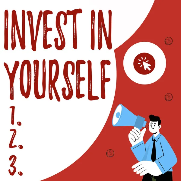 Inspiration visar tecken Invest In Yourself. Affärsidé lära sig nya saker eller material vilket gör din mycket bättre Sammanfattning Visar olika skrivmetod, tangentbord databehandling — Stockfoto
