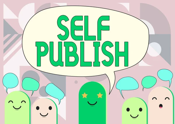 자기 출판 (Self Publish) 은 다음을 가리킨다. 개념 이의 미하는 것은 작가가 독립적으로 작품을 출판하는 것을 의미 합니다. 비용 이 많이 드는 카툰 헤드그리기. — 스톡 사진