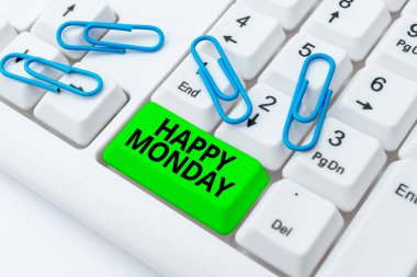 Kavramsal manşet Mutlu Pazartesiler. O kişiye yeni hafta dileklerini yazmasını zor program kodları yazmasını, yeni eğitim kitabı yazmasını söylemek için bir kelime.