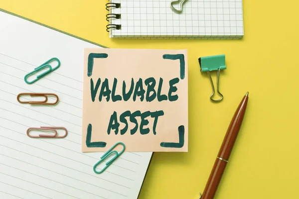 Sign displaying Valuable Asset. Word Written on Your most valuable asset is your ability or capacity Flashy School And Office Supplies Bright Teaching And Learning Collections — Stock Photo, Image