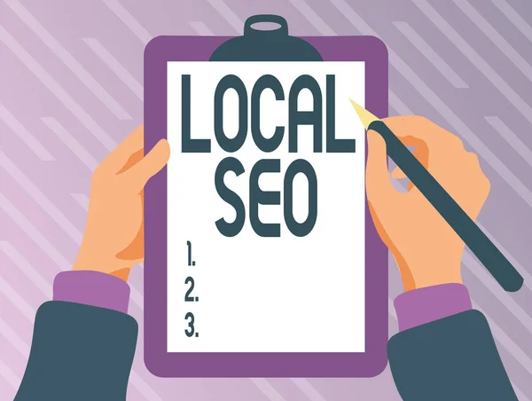 Znak pisma ręcznego Local Seo. Koncepcja biznesowa niezwykle skuteczny sposób na rynku w pobliżu biznesu online Odtwarzanie klawiatury Wpisz grę, Tworzenie i przetwarzanie dokumentów cyfrowych — Zdjęcie stockowe