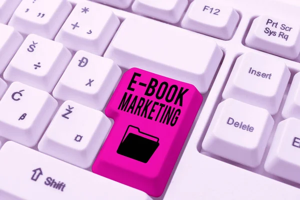 Tekst pokazujący inspirację E Book Marketing. Biznes pomysł cyfrowy plik, który może być używany na dowolnym kompatybilnym komputerze Oferując szybkość pisania Lekcje i wskazówki, Poprawa dokładności klawiatury — Zdjęcie stockowe