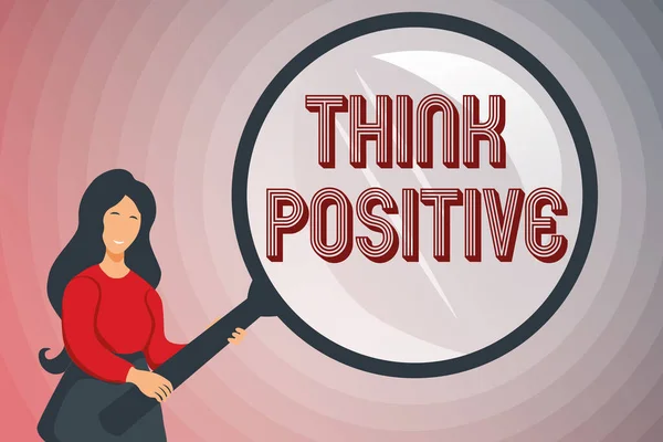 Käsitteellinen näyttö Ajattele positiivisesti. Liiketoimintamalli Taipumus olla positiivinen tai optimistinen asenne Abstrakti tutkimus ja löytää vihjeitä, etsii vastauksia Käsitteet — kuvapankkivalokuva