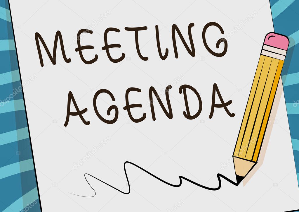 Conceptual caption Meeting Agenda. Word for An agenda sets clear expectations for what needs to a meeting Pencil Drawing On Top Of Sheet Of Paper Scribble Drawing Line.