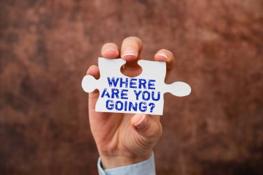 Kavramsal başlık. Nereye gidiyorsun? İş kadınına giden yolda kayıp fikirleri çözmek için strateji bulmanızı istemek için kullanılan kavram.