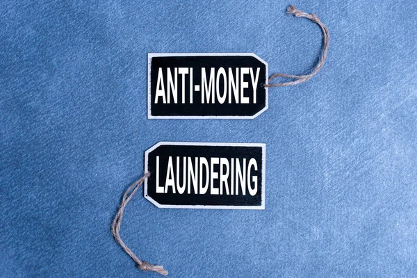 Text sign showing Anti Money Laundering. Concept meaning regulations stop generating income through illegal actions Collection of Blank Empty Sticker Tags Tied With A String For Information Label Sign