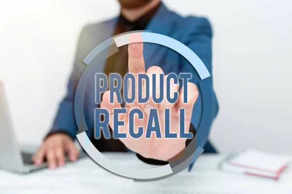 Sign displaying Product Recall. Word for Request by a company to return the product due to some issue Remote Office Work Online Presenting Business Plans Designs