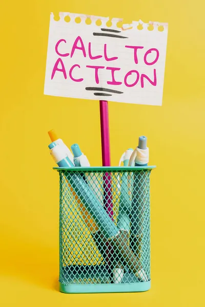 Visualizzazione concettuale Call To Action. Parola per esortazione fare qualcosa per raggiungere lo scopo con il problema Idea colorata Presentazione Visualizzazione di pensieri freschi Inviare un messaggio — Foto Stock