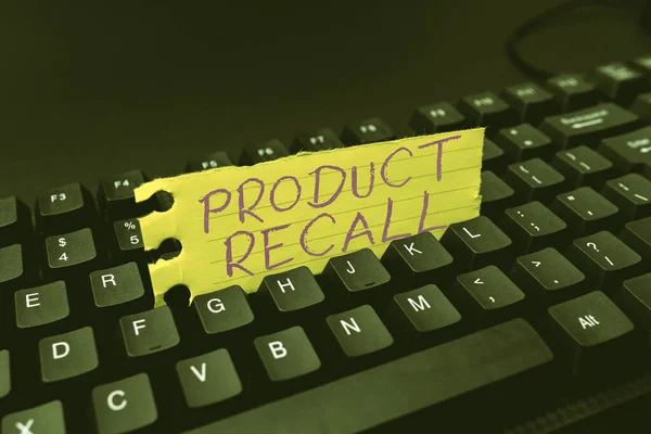 Hand writing sign Product Recall. Business concept Request by a company to return the product due to some issue Typing Online Class Review Notes, Abstract Retyping Subtitle Tracks