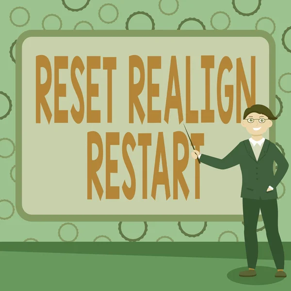 Realign Restart 라는 이름의 텍스트 캡션을 사용 한다. 사업 상의 아이디어 생명 감사는 강의를 하는 추상 교수, 설명하고, 콘셉트를 보고 하는 것에 도움이 될 것입니다 — 스톡 사진