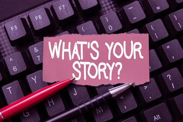 Pisanie wyświetlania tekstu What S Is Your Storyquestion. Business showcase sposób wypytywania osoby o wydarzenia z poprzedniego życia Gromadzenie ważnych danych online, Rozwój aplikacji Word Processing — Zdjęcie stockowe