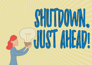 Kavramsal Ekran Kapanması Sadece İleride. Kavram, fabrika işinin ya kısa sürede ya da sonsuza dek kapanması demek. Bayan Ayakta Duran Çizim Işığı Yeni Fikirler Gösteriyor.