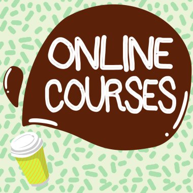 Çevrimiçi kursları gösteren bir tabela. İş yaklaşımı resmi eğitimi devrim niteliğinde İnternet Renkli Tasarım İleti, Soyut Kahve Dükkanı Menüsü ile Öğrenme