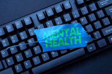Kavramsal manşet Akıl Sağlığı. Ticari yaklaşım kişilerinin psikolojik durumu, Online Dükkan Ögelerinin Soyut Kayıt Listesi, Güncellenmiş İnternet Veri Düzenleme
