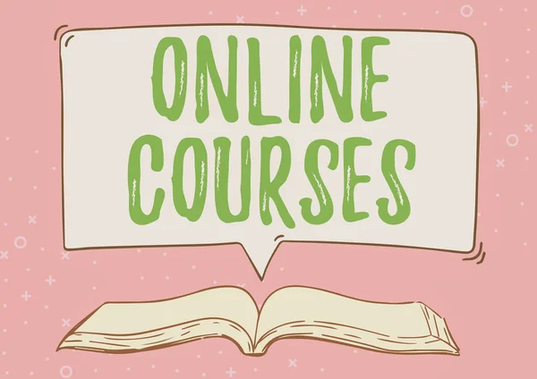 Writing displaying text Online Courses. Business overview Revolutionizing formal education Learning through internet Open Book illustration With Speech Bubble Presenting A Quote Message News.