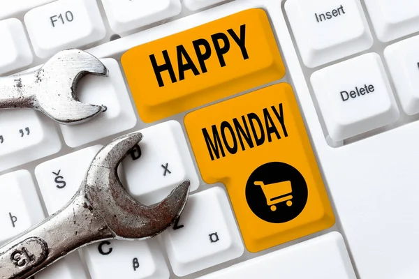 Inspiration showing sign Happy Monday. Conceptual photo telling that person order to wish him great new week Writing Interesting Online Topics, Typing Office Annoucement Messages