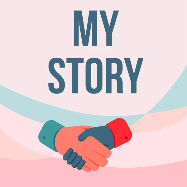 コンセプトは『 My Story 』。ビジネス概要過去のライフイベントアクションや選択肢握手をするポジションを表示する適切な挨拶方法. — ストック写真