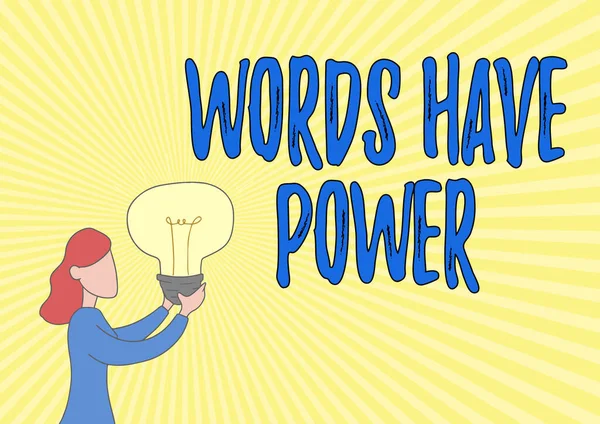 Handwriting text Words Have Power. Business showcase as they has ability to help heal hurt or harm someone Lady Standing Drawing Holding Light Up Showing New Ideas. — Stock Photo, Image